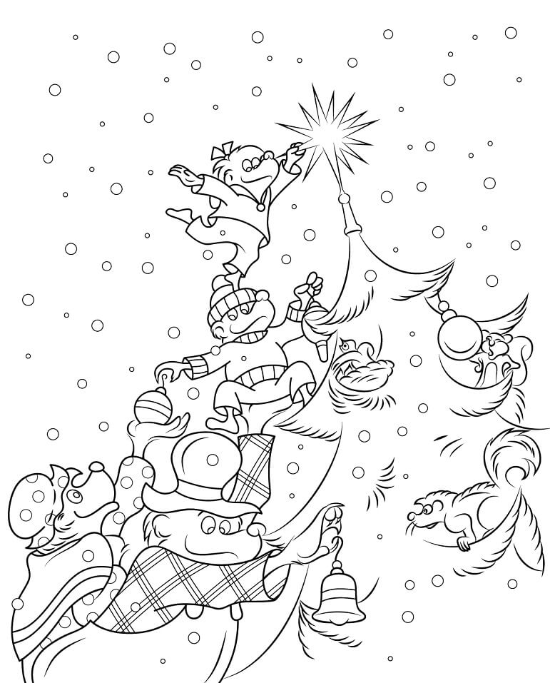 Dibujo de Berenstain Osos Árbol de Navidad para Colorear y Imprimir