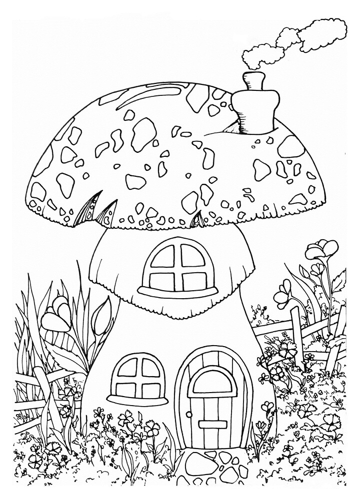 Dibujo de Casa de Setas de Hadas 2 para Colorear y Imprimir