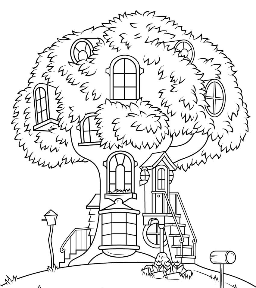 Dibujo de Casa Del Árbol de Los Osos Berenstain para Colorear y Imprimir