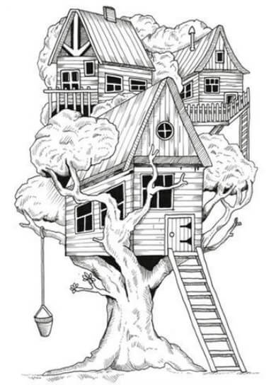 Dibujo de Casa Del Árbol Embrujada para Colorear y Imprimir