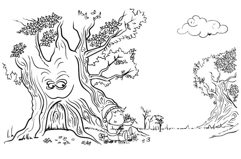 Dibujo de Çocuklu Ağaçlar para Colorear y Imprimir