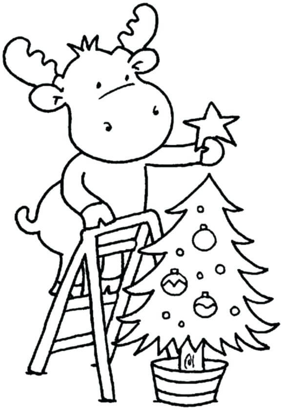 Dibujo de Decoraci N Del Árbol de Navidad Del Reno para Colorear y Imprimir