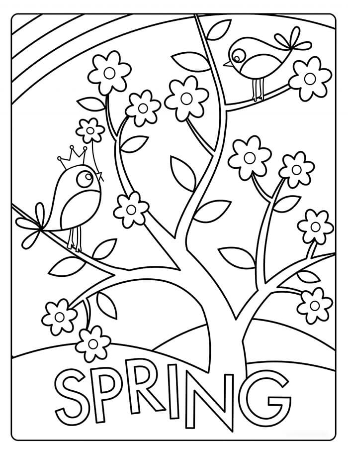 Dibujo de Hermoso Árbol En Primavera para Colorear y Imprimir