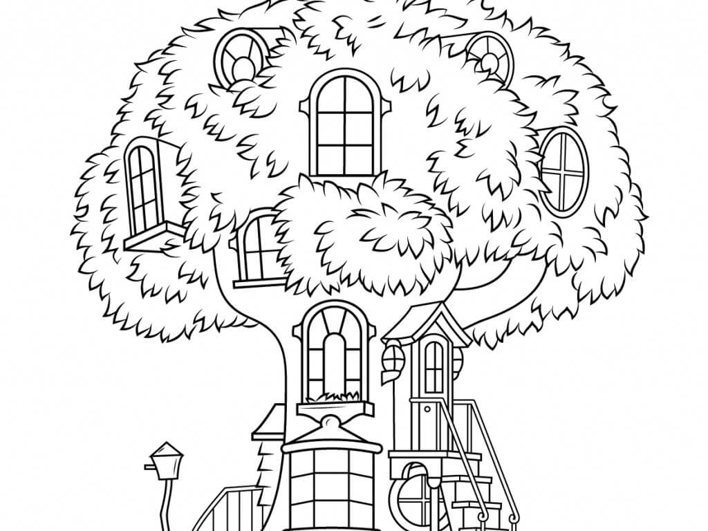 Dibujo de Maravillosa Casa Del Árbol para Colorear y Imprimir