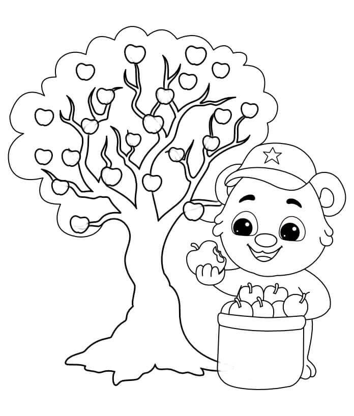 Dibujo de Oso y Árbol para Colorear y Imprimir