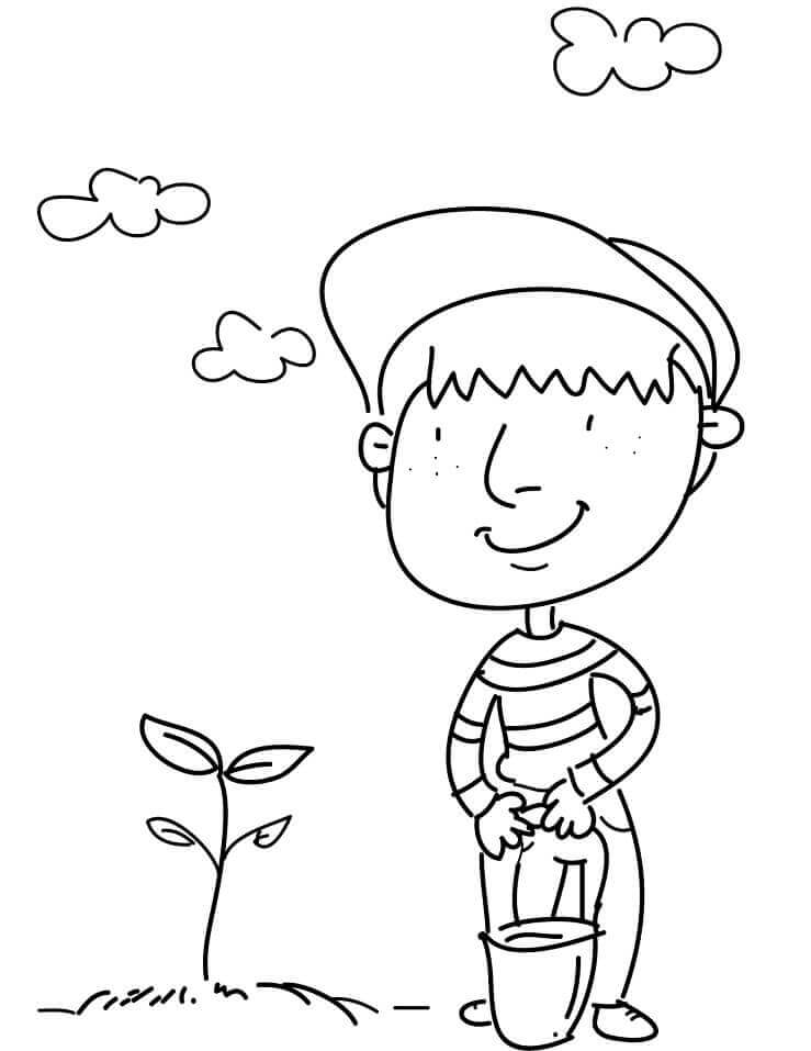 Dibujo de Plantar Un Árbol para Colorear y Imprimir