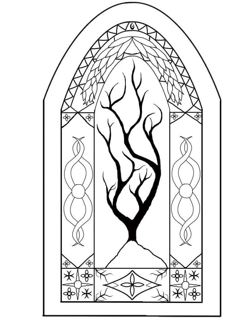 Dibujo de Vidrieras de Madera para Colorear y Imprimir