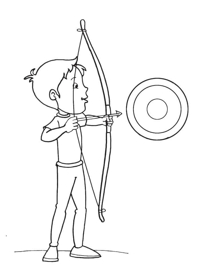 Dibujo de Chico Apunta Una Flecha para Colorear y Imprimir