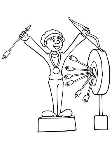 Dibujo de Ganador de La Competencia de Tiro Con Arco para Colorear y Imprimir