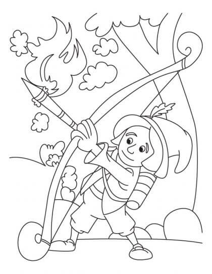 Dibujo de Tiro Con Arco de Dibujos Animados para Colorear y Imprimir
