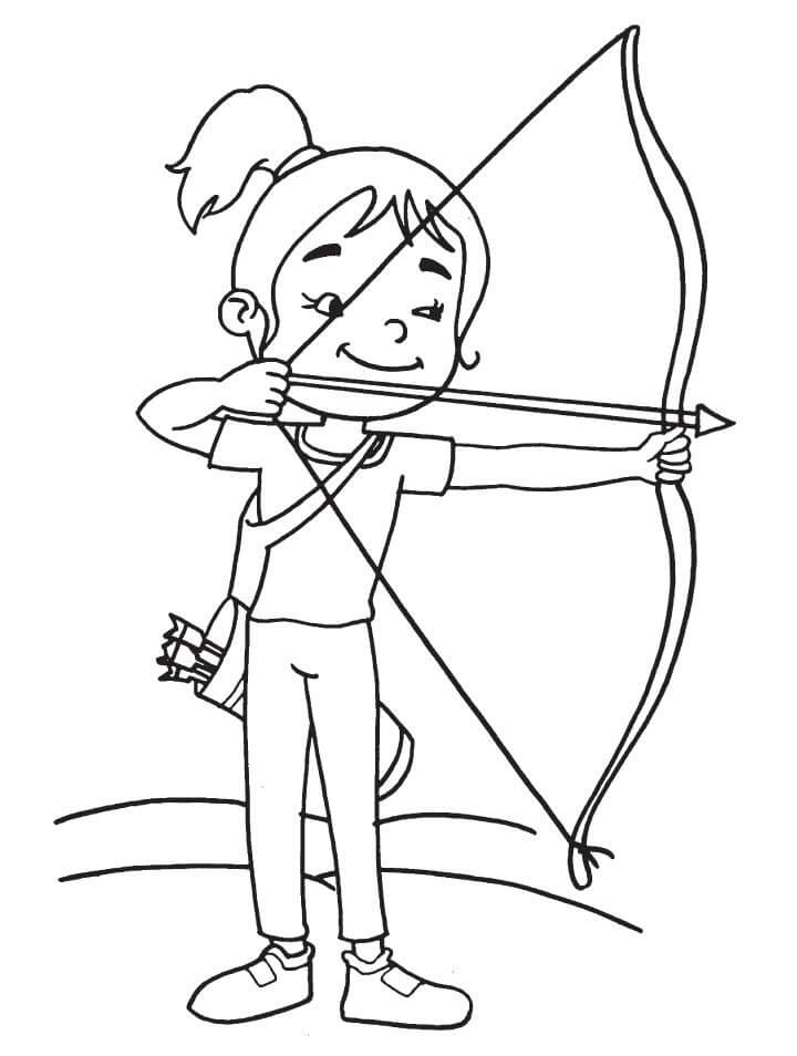 Dibujo de Tiro Con Arco de Niña Pequeña para Colorear y Imprimir
