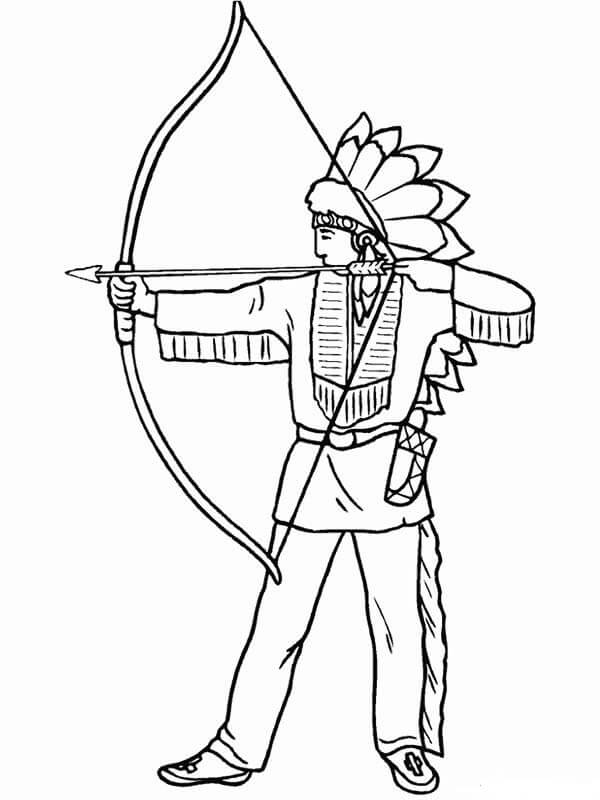 Dibujo de Tiro Con Arco Nativo Americano para Colorear y Imprimir
