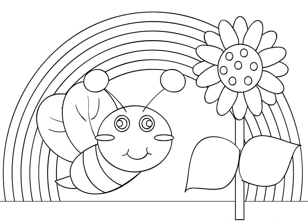 Dibujo Abeja Y Arcoiris Para Colorear