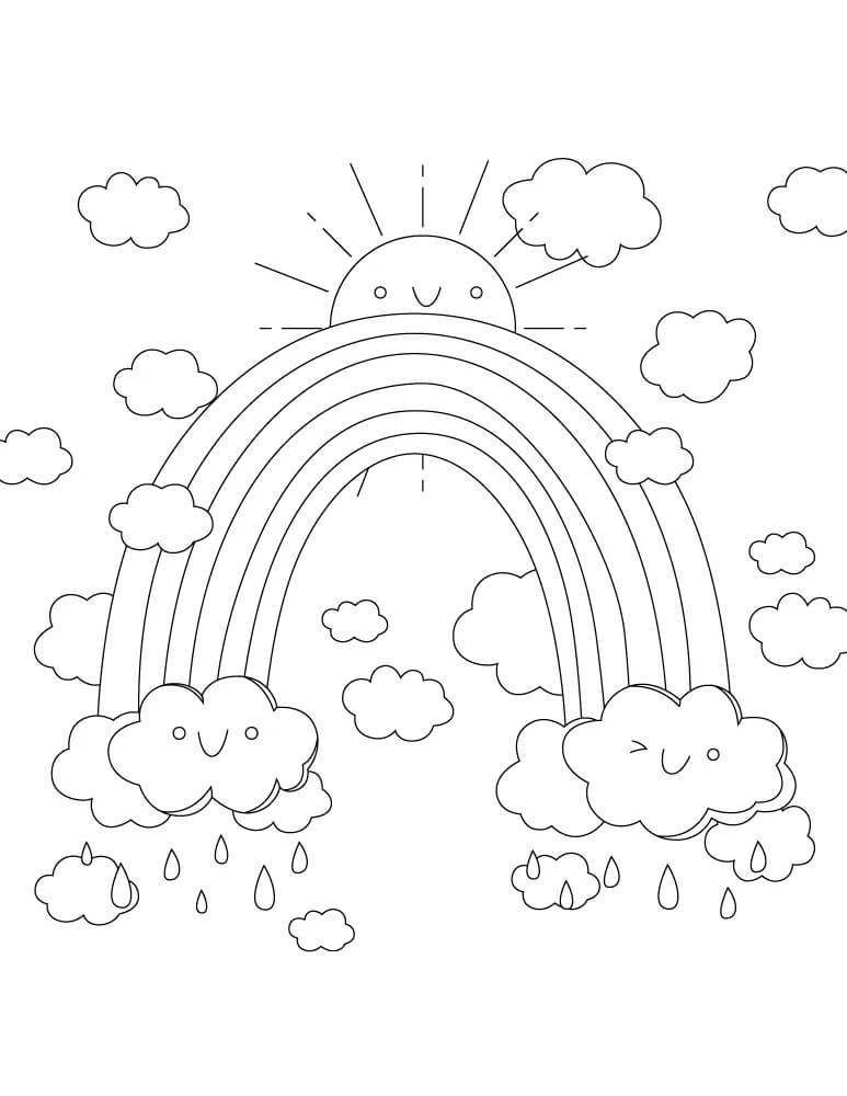 Dibujo Arcoiris Con Dos Nubes Sonriendo Para Colorear