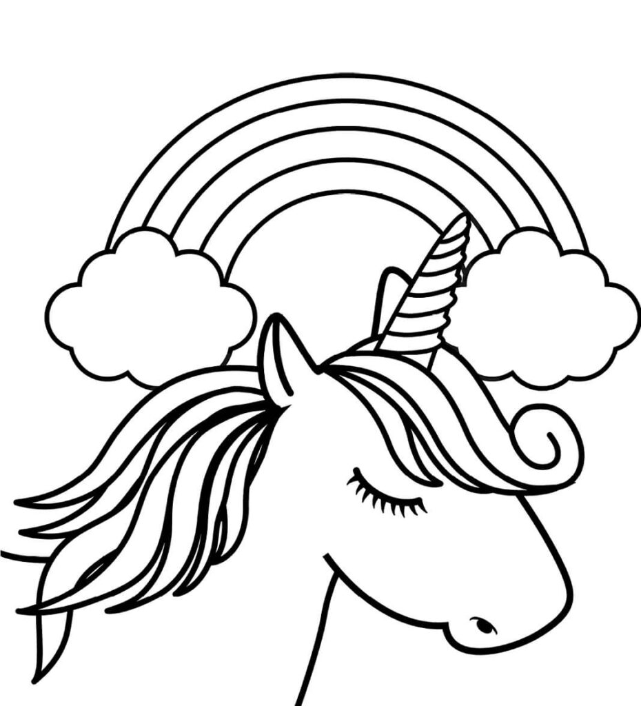 Dibujo Cabeza De Unicornio Con Arcoiris Para Colorear
