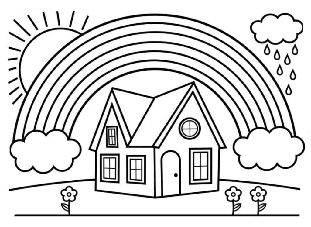 Dibujo Casa Y Arcoiris Para Colorear