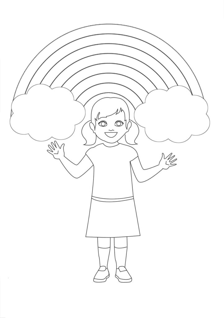 Dibujo Chica Divertida Con Arcoiris Para Colorear