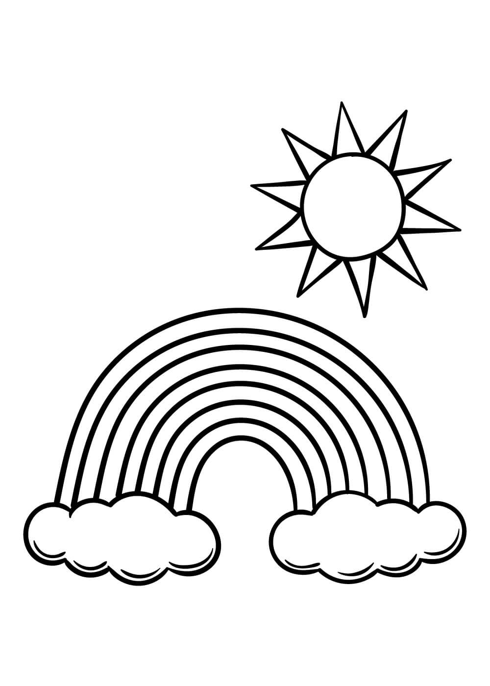 Dibujo de Arcoíris y Sol para Colorear y Imprimir