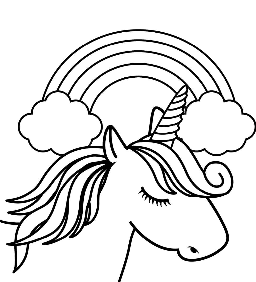 Dibujo de Cabeza de Unicornio Con Arcoíris para Colorear y Imprimir