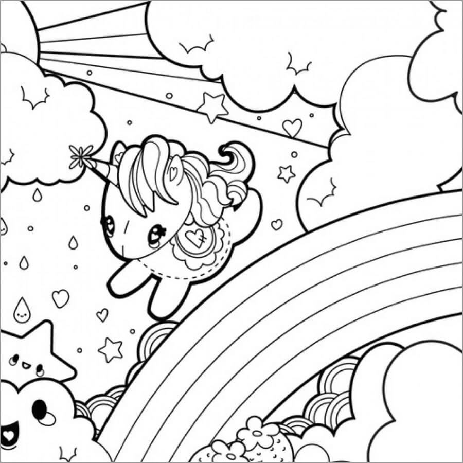 Dibujo Kawaii Unicornio Y Arcoiris Para Colorear