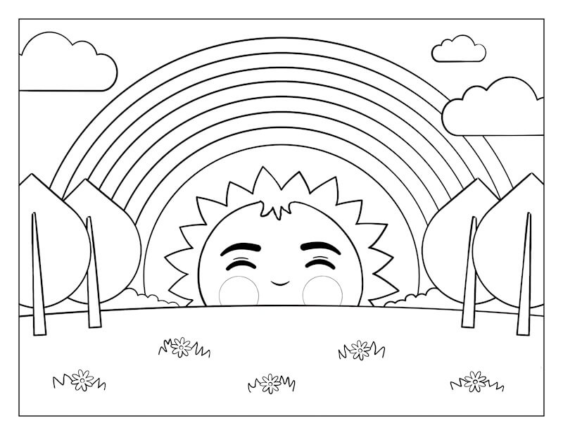 Dibujo Sol Sonriente Con Arcoiris Para Imprimir Y Colorear