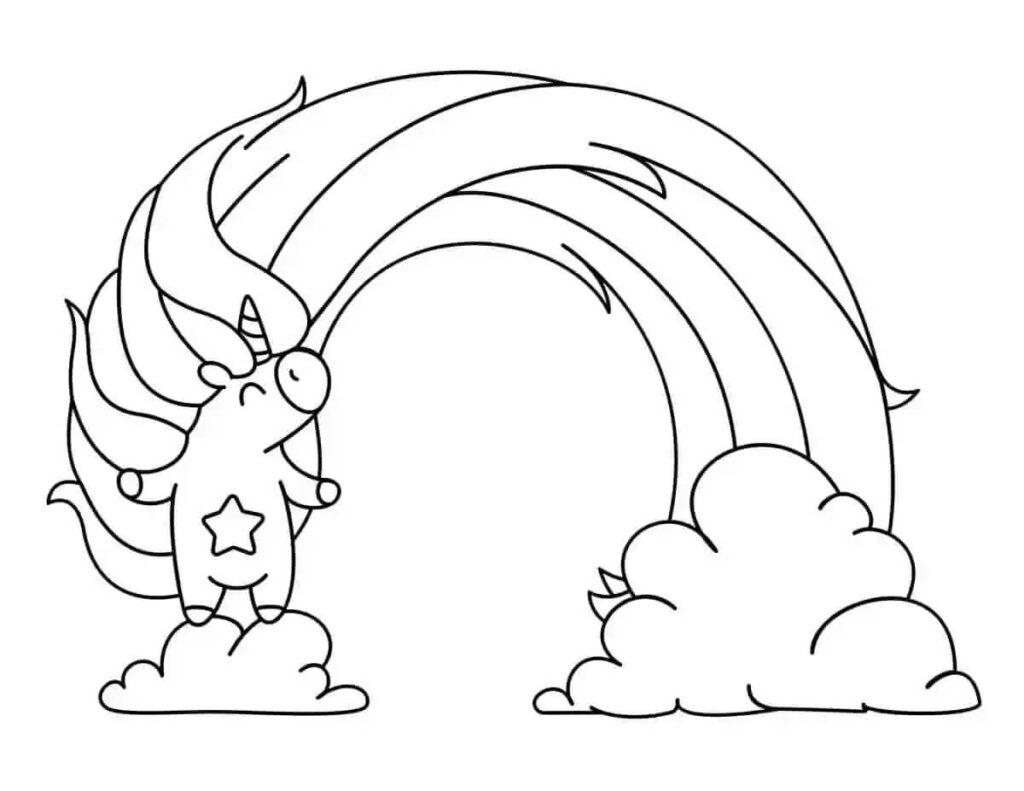 Dibujo Unicornio De Dibujos Animados Con Arcoiris Pdf Para Pintar
