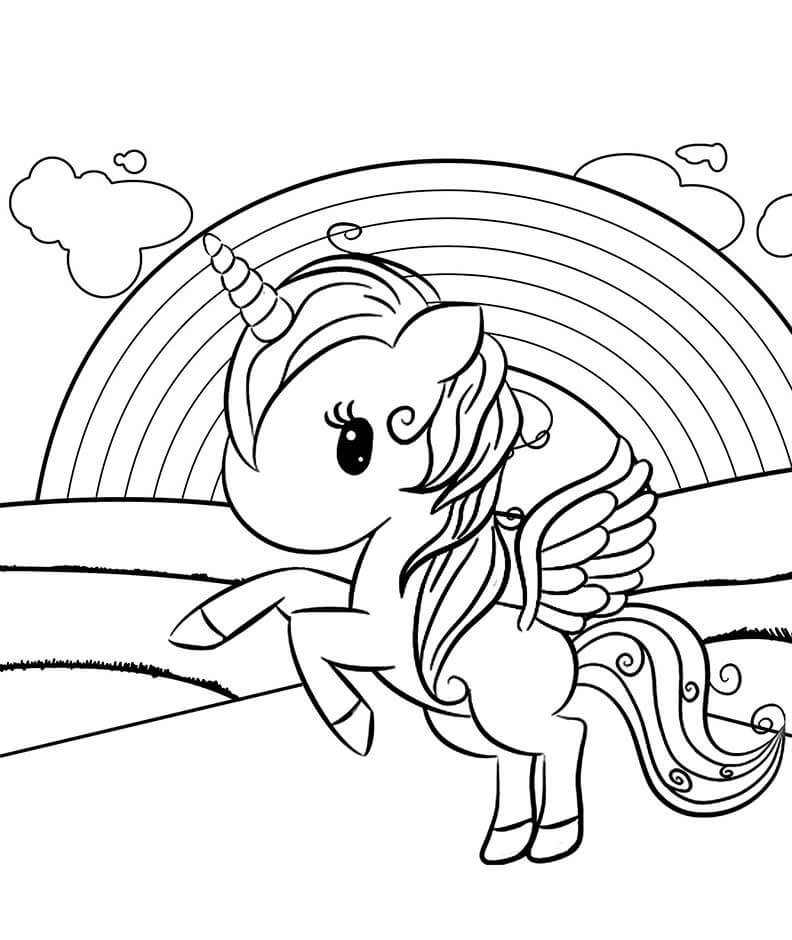 Dibujo Unicornio Sobre El Arcoiris Para Bajar Y Colorear