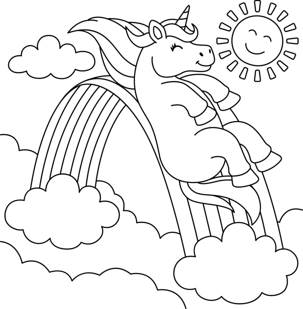 Dibujos De Unicornio Deslizandose Sobre El Arcoiris Para Colorear
