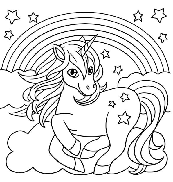Imagenes De Unicornio Sonriente Con Arco Iris Y Estrellas Para Colorear