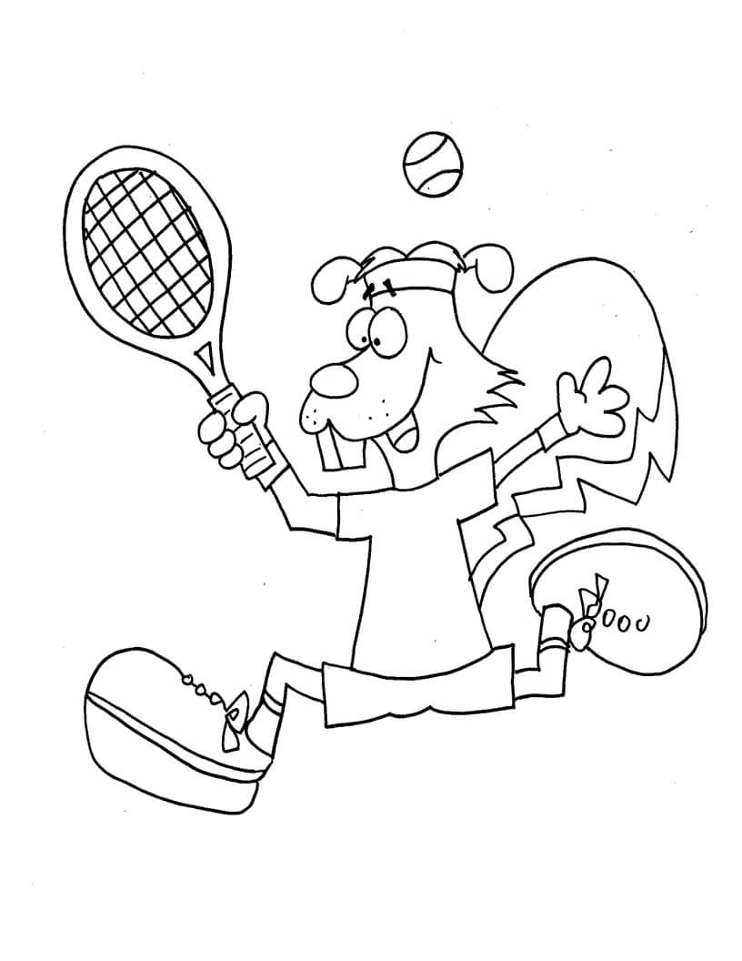 Dibujo de Ardilla Jugando Al Tenis para Colorear y Imprimir