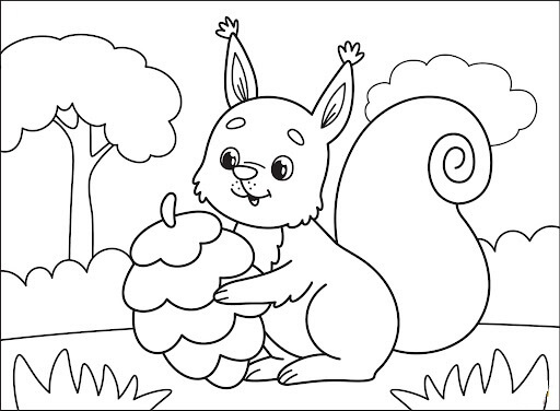 Dibujo de Ardilla Sosteniendo Bellota para Colorear y Imprimir