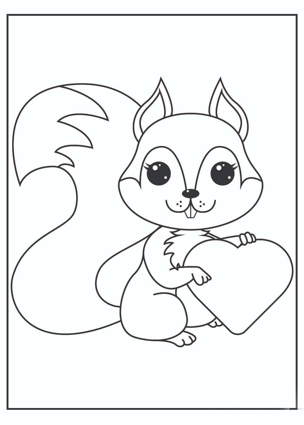Dibujo de Ardilla Tenencia Corazón para Colorear y Imprimir