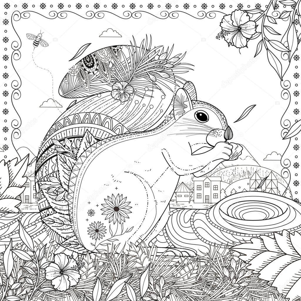Dibujo de La Ardilla Es para Adulto para Colorear y Imprimir