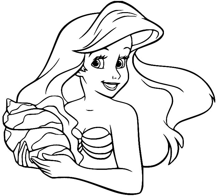 Dibujo de Ariel Divertido Sostiene Una Concha para Colorear y Imprimir