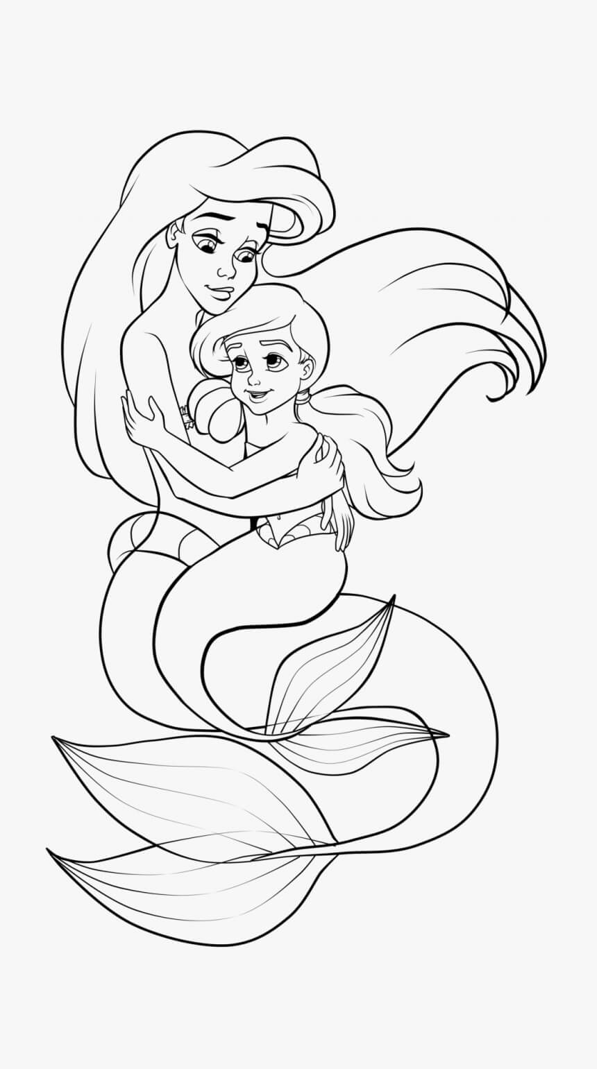 Dibujo de Ariel La Sirena Abraza a Su Hermana para Colorear y Imprimir