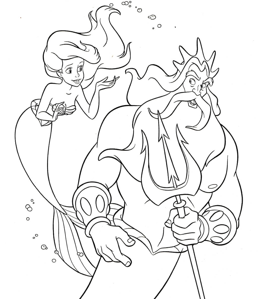 Dibujo de Ariel Le Está Explicando a Su Padre para Colorear y Imprimir