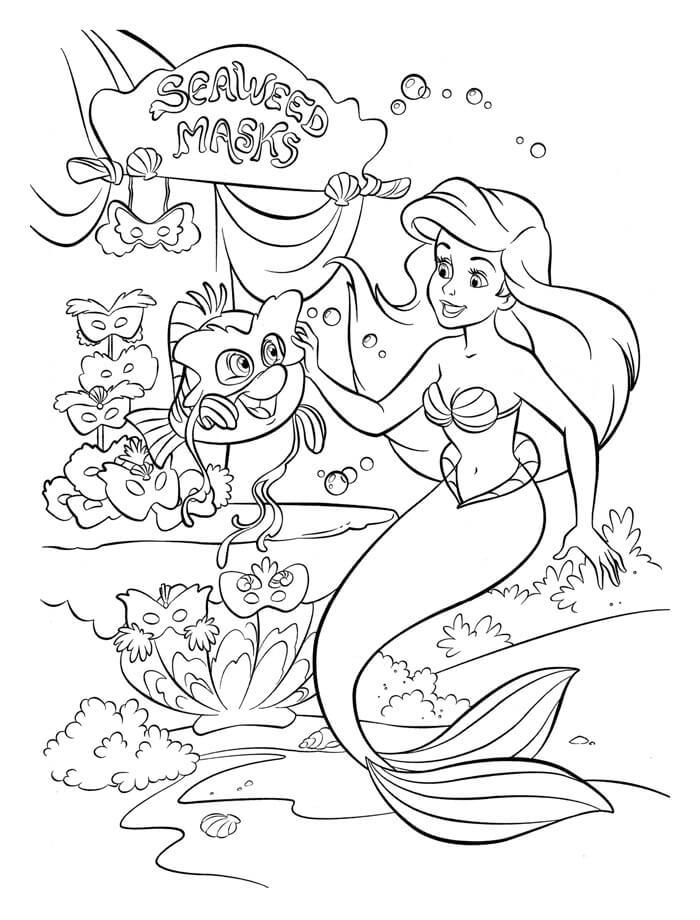 Dibujo de Ariel y El Pez En El Carnaval para Colorear y Imprimir