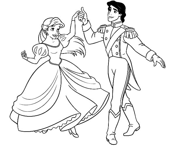 Dibujo de Ariel y Eric Bailando para Colorear y Imprimir