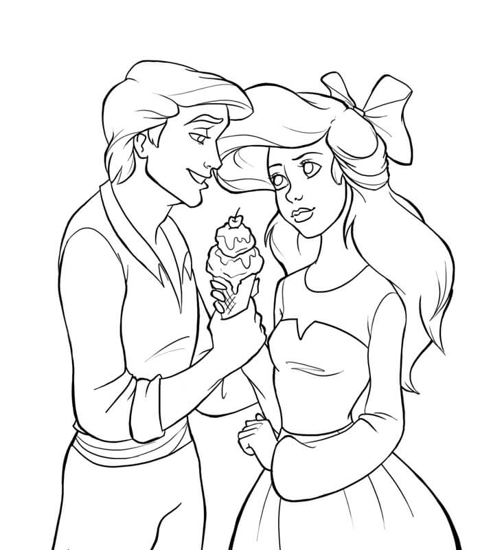 Dibujo de Ariel y Eric Con Helado para Colorear y Imprimir