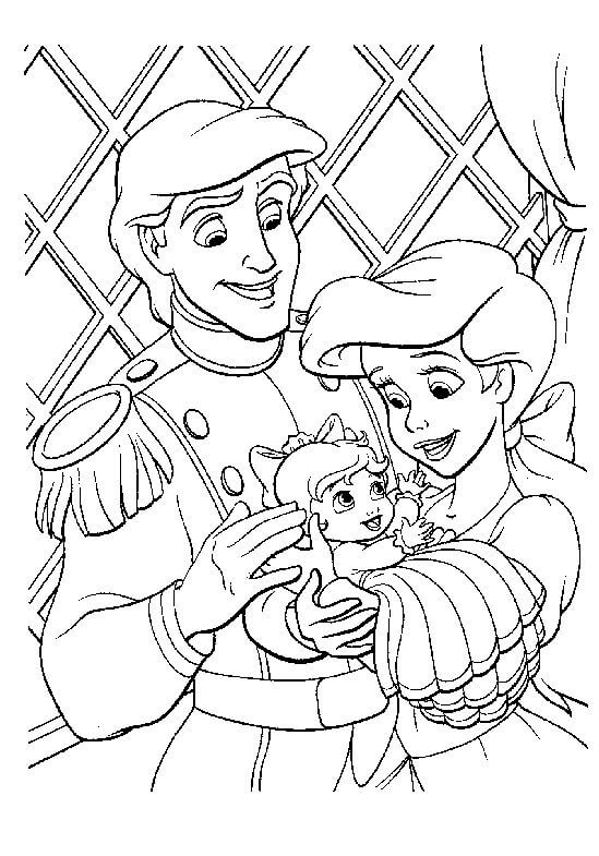 Dibujo de Ariel y Eric Sosteniendo Al Bebé para Colorear y Imprimir