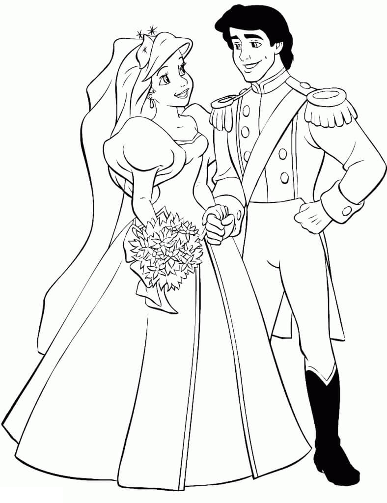 Dibujo de Felicidades por La Boda de Ariel y Eric para Colorear y Imprimir