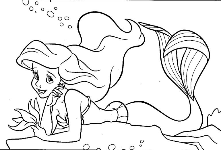 Dibujo de Gran Sirena Ariel para Colorear y Imprimir