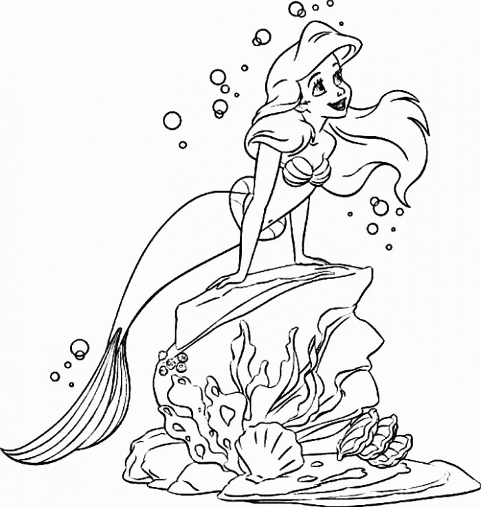 Dibujo de Hermosa Sirena Ariel para Colorear y Imprimir