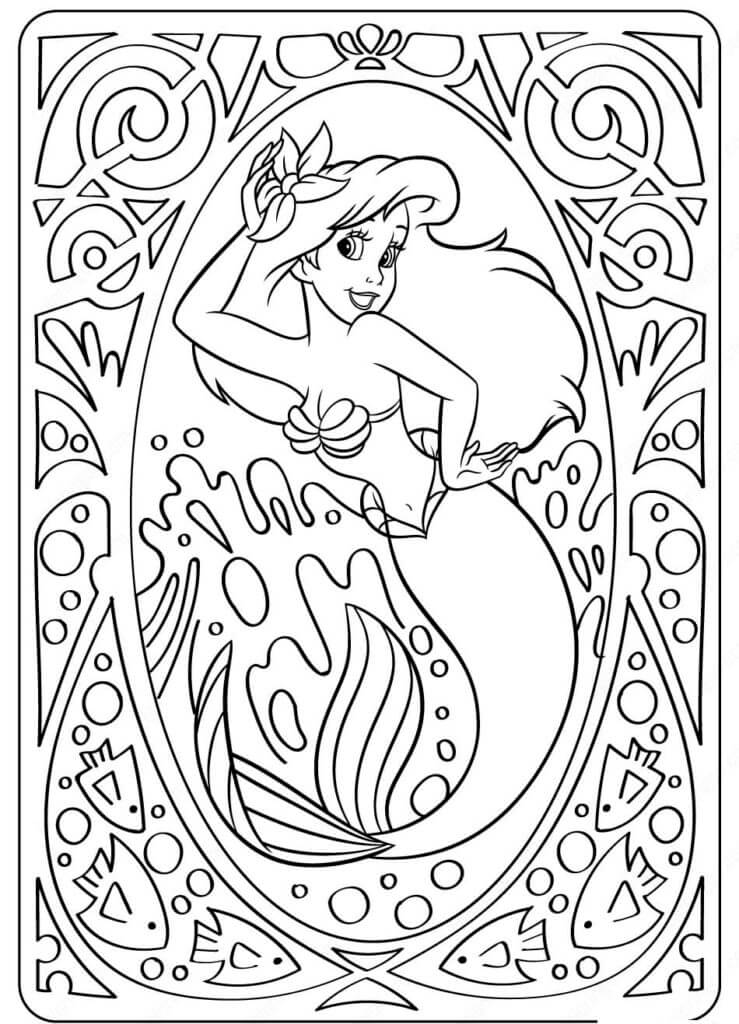 Dibujo de La Sirenita Ariel Es para Adulto para Colorear y Imprimir