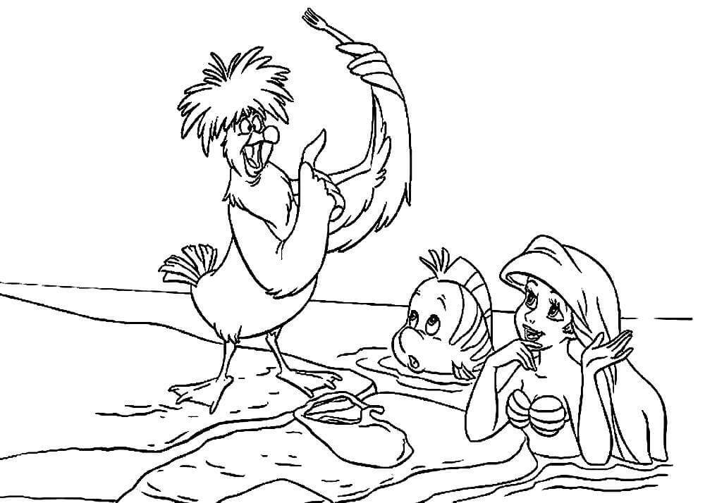 Dibujo de Linda Sirena Ariel y Amigos para Colorear y Imprimir