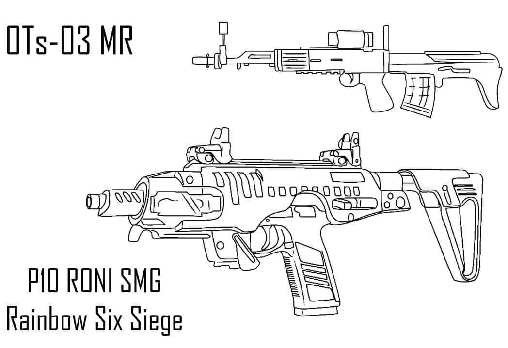 Dibujo de Arco Iris Seis Armas de Asedio para Colorear y Imprimir