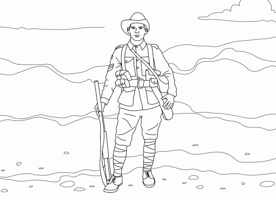 Dibujo de Genial Soldado Con Un Arma para Colorear y Imprimir