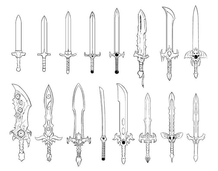 Dibujo de Las Bellas Espadas Del Juego para Colorear y Imprimir