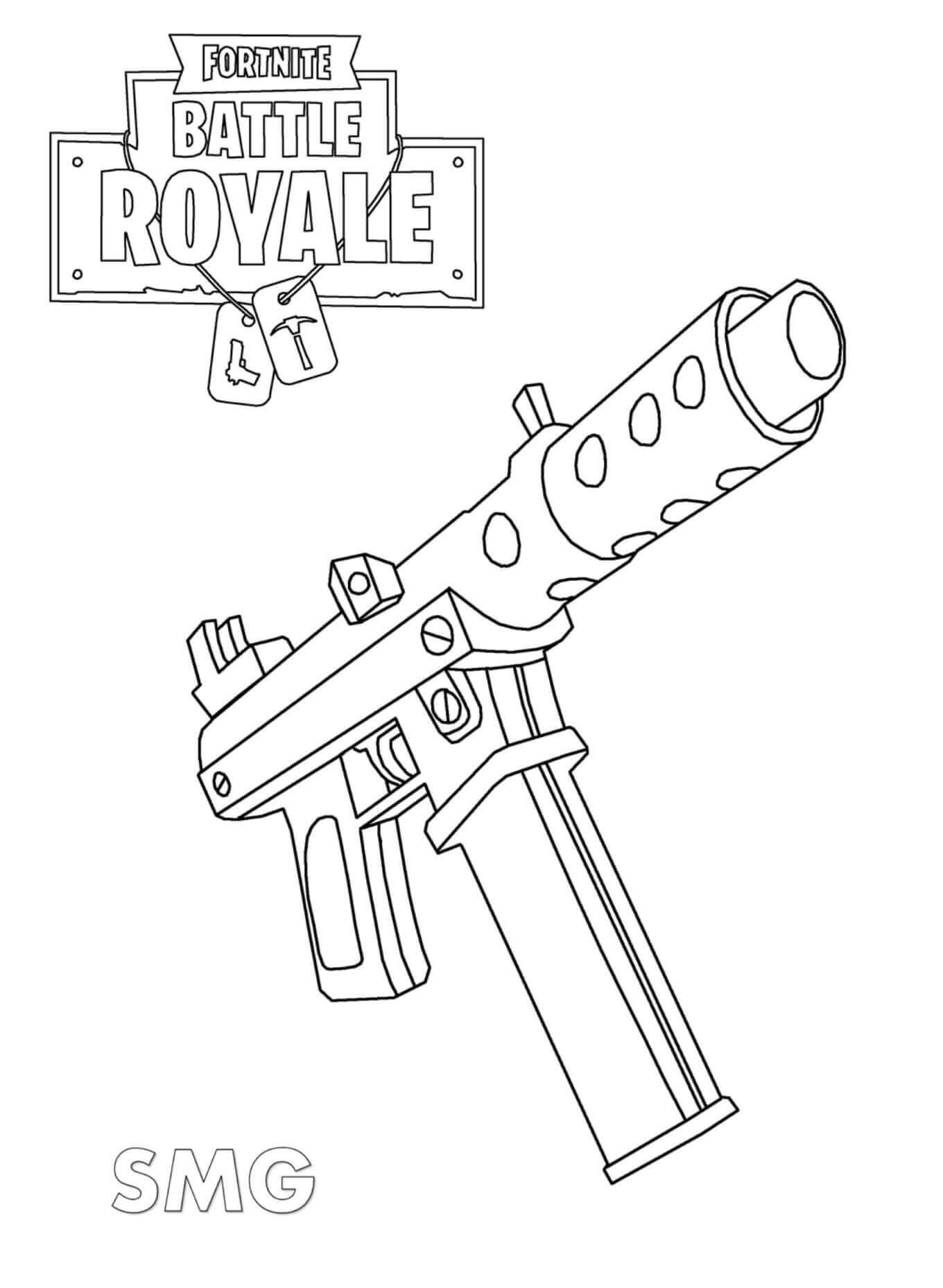 Dibujo de Pistola Ametralladora Fortnite para Colorear y Imprimir