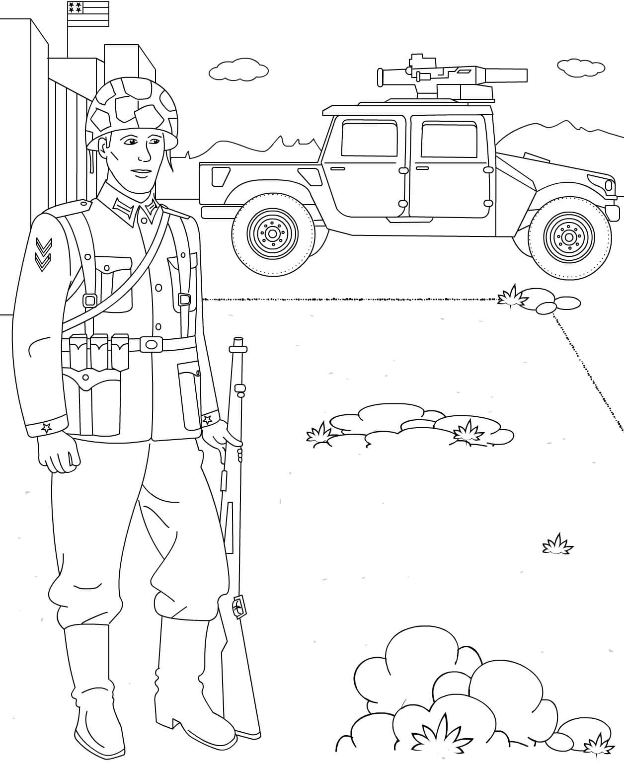 Dibujo de Soldado Con Arma para Colorear y Imprimir